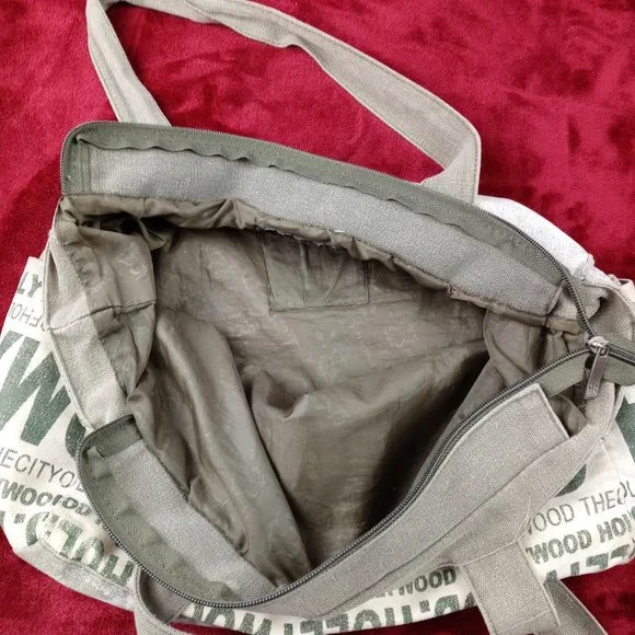 Women's "HOLLYWOOD" Distressed Khaki Green Hobo  Handbag Full Zip Front Pockets - Picture 6 of 6